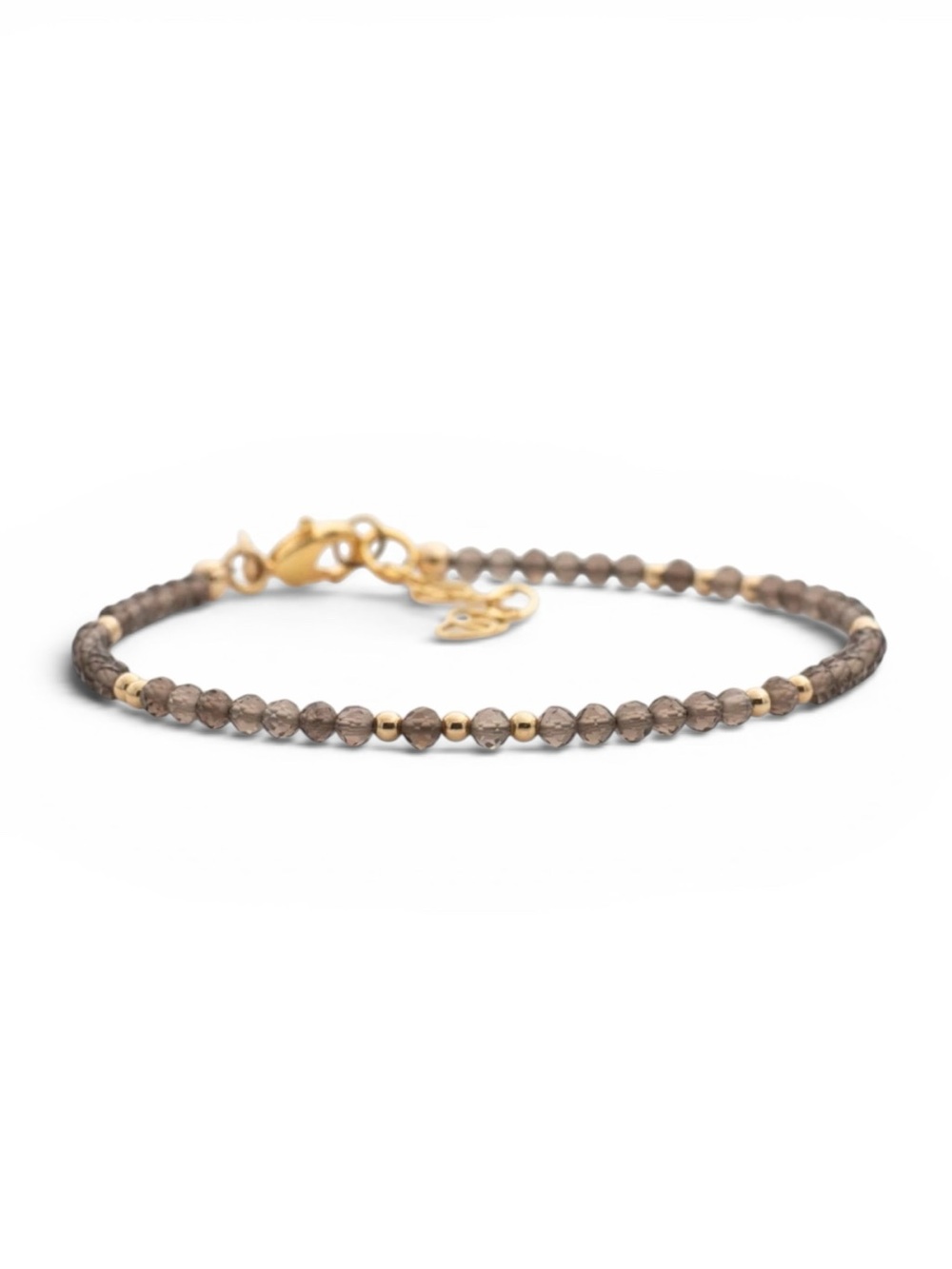 18k Gold Plated Smokey Quartz Beaded Bracelet. New.